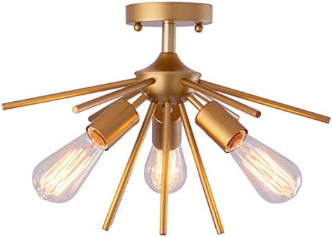 VILUXY Contemporary Sputnik Flush Mount Ceiling Light Fixture with Antique Brass Brush Paint Finish Shade for Hallway, Entryway, Passway, Dining Room, Bedroom, Balcony Living Room 3-Light