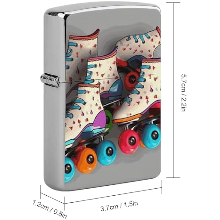 Retro Roller Skates Colorful Metal Lighter Case, Durable Lighter Protective Cover with Personalized Graffiti Design Easy to Install, Universal Fit for Standard Lighters, Stylish & Unique Idea