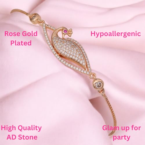 Image of Nilu's Collection Rose Gold Plated American Diamond Crystal Contemporary Bracelet Jewellery with Adjustable Pull-Chain Bracelet for Women & Girls