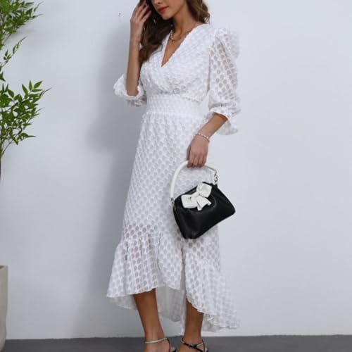 Image of Womens Short Sleeve High Low V-Neck Long Maxi Boho Spring Summer Easter Dress Bridal Shower Dresses for Guest