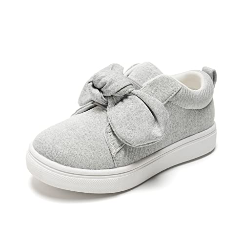 Image of FUNKYMONKEY Toddler & Little Kids Casual Sneakers Tennis Shoes for Girls | Cute Bowknot Design, Soft Elastic Band Lightweight Slip-On Shoes, Non-slip TPR Sole, Perfect for Daily Wear and Playtime