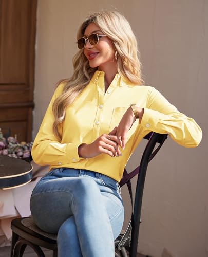 Image of siliteelon Button Down Shirts for Women Oxford Shirt Long Sleeve Classic Wrinkle Free Business Dress Shirts Work Office