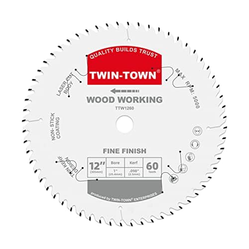 TWIN-TOWN 30 cm 60-zębowy brzeszczot do cięcia drewna ATB z precyzyjnym wykończeniem, trzpień 1 calowy, kompatybilny z piłami stołowymi i ukośnymi, najwyższej jakości brzeszczot do obróbki drewna