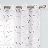 Lazzzy White Sheer Curtains Embroidered Floral Bedroom Curtains Farmhouse Leaf Voile Drapes for Livi