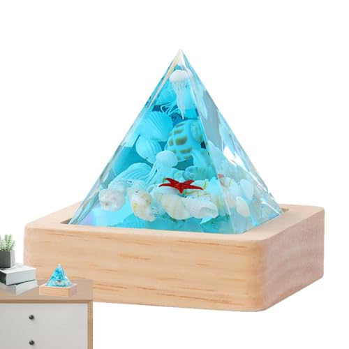 Ornamento da scrivania a di illuminato – modello in resina epossidica fatto a mano da 5 cm con supporto luminoso, scultura artistica creativa blu acqua luce notturna per casa