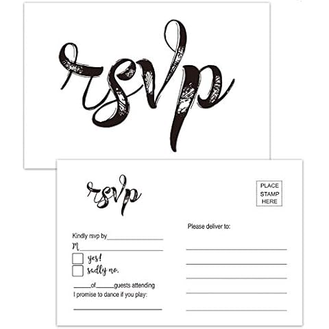 Giftideaworkshop 50 Blank RSVP Cards, Rustic Wedding Themed, No Envelopes Needed, Black Cover