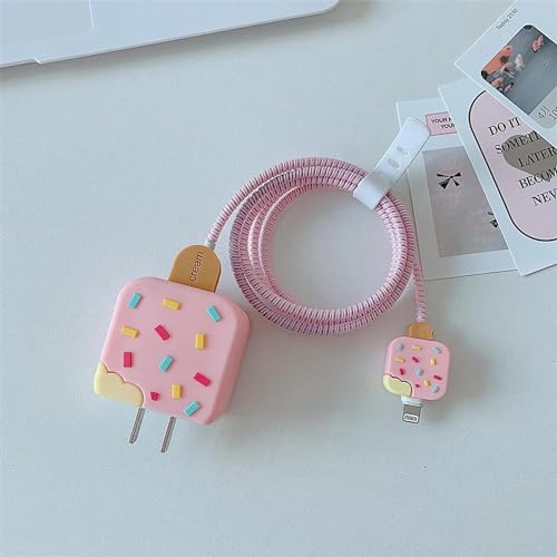 Image of Protective Charger Case for iPhone 18W 20W iPhone 17 16 15 14 13 12 11 Pro Max Charging Cable Charger Protective Cover Data Cable Protective Sleeve-Icecream Pink