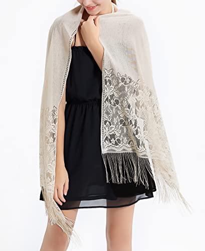 Riiqiichy Women's Floral Lace Mesh Party Prom Wedding Shawl Scarf With Fringe #TOP1