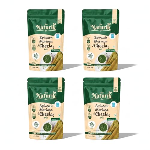 Image of The Naturik Co Spinach Moringa Cheela Mix 200g (Pack of 4) - Ready to Cook Chilla /Dosa Mix| Healthy & Instant Breakfast | Anytime Snack for Kids and Family | As Seen On Shark Tank