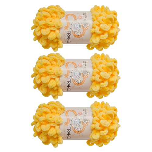 Franel Loop Yarn, Chunky Chenille Finger Knitting Yarn 100g, 3-Pack (Lemon)