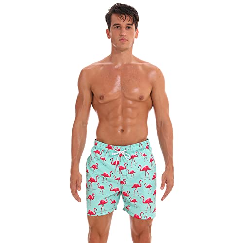 Aisprts Maillot de Bain Homme Short de Bain à Séchage Rapide Respirant avec 3 Poches, Short de Plage Homme avec Doublure en Filet et Cordon de Serrage Réglable, T2 Motif Flamant Rose, M – vue 3