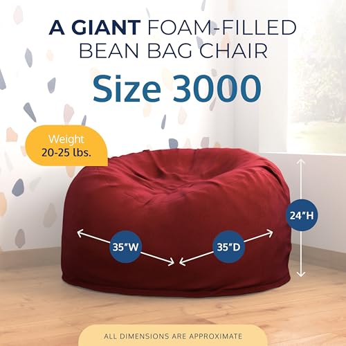 Image of Ultimate Sack 3000 3-Foot Bean Bag Chair, Burgundy Suede Cover - Oversized Foam Lounger, Floor Seat, Small Sofa, or Couch Bed for Living Area, Gaming Room, or Reading Lounge