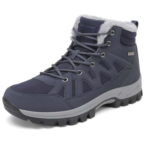 FLARUT Mens Snow Boots Insulated Fur Liner Winter Warm Hiking Shoes Walking Sneaker