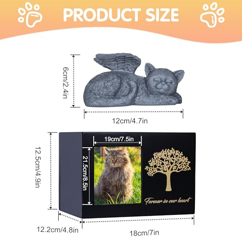 DiDiBirDi Tierurnen für Katze,Haustier Einäscherung Box,Katze Urne für Asche,Schwarze Katze Urnen aus Holz für Asche,Wird mit Einer Katzenstatue aus Kunstharz und einem Samtbeutel zur Aufbewahr