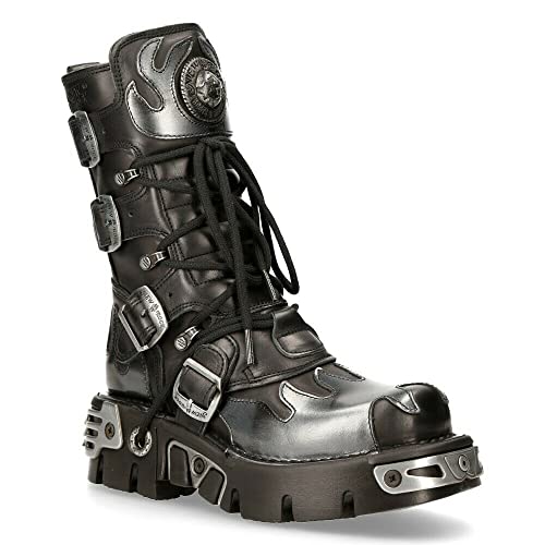 New Rock Boots 591 Flame Metallic Leather Women's Goth Punk Biker Fashion
