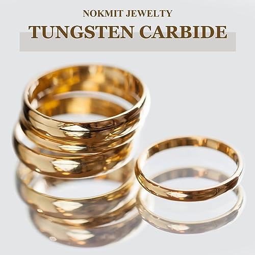 NOKMIT 2mm 4mm 6mm Gold Wedding Bands for Women Men Tungsten Dainty Gold Dome Rings Thumb Pinky Ring High Polish Non Tarnish Comfort Fit Size 4-122