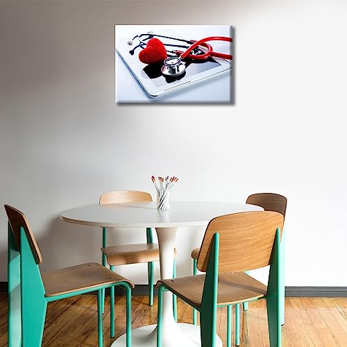 Image of Red Heart Stethoscope on Tablet PC Health Medical Technology Concepts Wall Decor 1 Panels Medical Pictures Wall Decor for Bedroom Framed Ready to Hang (12 inchWx18 inchH)