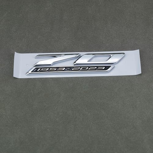 Image of 2Pc 70th Anniversary Side Emblems Car Fender 3D Badge Sticker Replacement for 2020-2024 C8 Corvette Genuine 70th (Silver Black)
