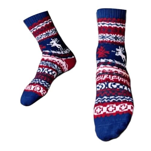 yanwuwa Calcetines térmicos étnicos de punto grueso con renos para hombre, cálidos, para invierno, transpirables, senderismo, deportes, deportes, viajes, azul marino, Altoa única