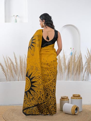 Image of SIRIL Women's Cotton Printed Saree With Unstitched Blouse Piece
