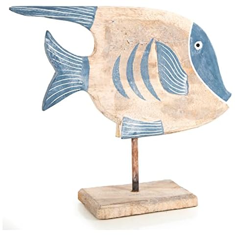 Figura decorativa de pez Logbuch-Verlag de madera azul natural de 37 cm Cover