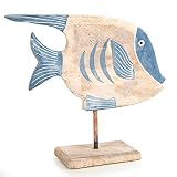 Logbuch-Verlag Holz Fisch groß 37 cm Natur blau Holzfisch Deko maritim Badezimmer Sommer zum Hinstellen Geschenk mediterran