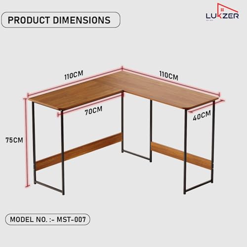 Image of Lukzer Engineered Wood L-Shaped Corner Study and Computer Laptop Table for Home or Office | MST-007 /Black & Oak Brown | Multi-Functional Gaming Station and WFH Desk with Metal Frame
