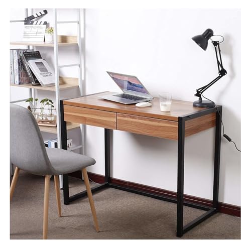 Image of Solid Wood Top & Metal Legs Study Table with Two Elegent Drawer Storage | Study Desk | Office Table for Study Room | Library | Office | Kids Room | Living Room |