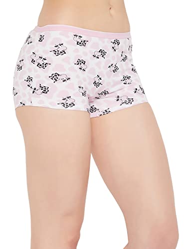 Image of Clovia Women's Cotton Mid Waist Cow Print Boyshorts in White