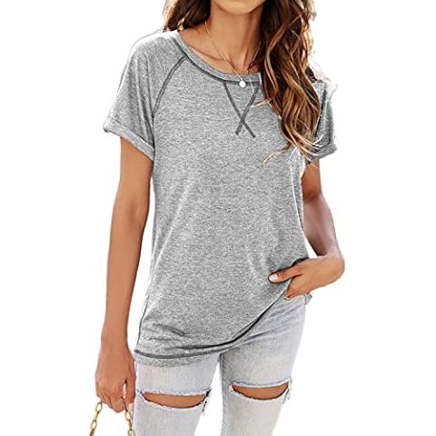 ayreus Womens Short Sleeve Shirts Crewneck Casual T Shirts Workout Tops Loose Fit Raglan Summer Tshirts Tees(1-Light Grey,XX-Large) Cover