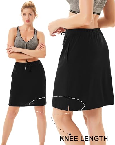 JACK SMITH Women's Stretchy Knee Length Skirts Athletic Skorts for Woman Drawstring Waist with Mesh Shorts Pockets3