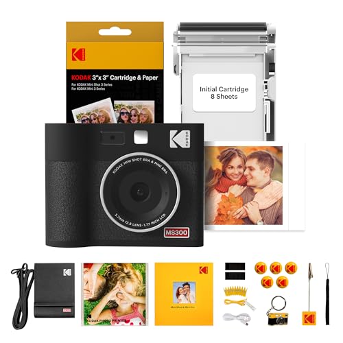 KODAK Mini Shot 3 Era 3x3” Instant Digital Camera & Photo Printer, 2-in-1 Portable Print Camera, Bluetooth Smartphone Printer for iOS & Android, 4PASS Dye Sublimation (Black, Gift Bundle)