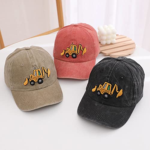 Cute Embroidery Excavator Kids Baseball Cap Adjustable Cotton Washed Vintage Cowboy Hat For Boys Girls Age 2-8 Orange #TOP2