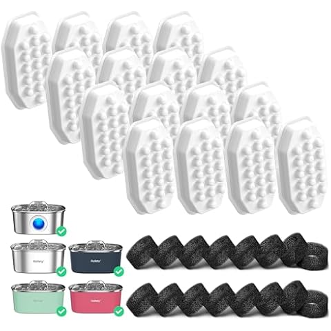 Rellaty Official 32PCS Cat Water Fountain Filters Replacement & Pre-Filter Sponges for 3.2L/108oz Automatic Pet Water Fountain Cover