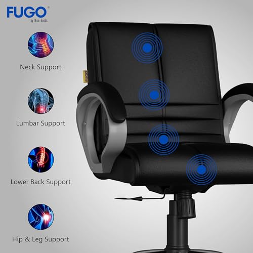 Image of FUGO FG235 with 3 Years Warranty Ergonomic Medium Back Office Chair with Adjustable Height, Cushioned Back&Seat, Tilting Mechanism, Heavy-Duty Metal Base, Perfect for Work, Study and Office (Black)