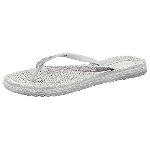 Ilse Jacobsen Damsandaler platta | Flip Flops med remmar | Skor med sula av bast | Glitter look | Cheerful01, - silver - 35 EU