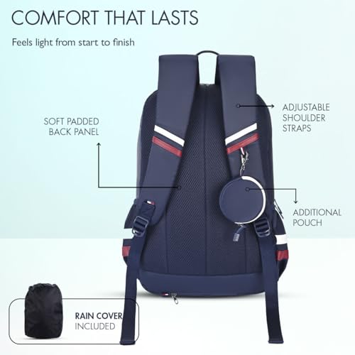 Image of Tommy Hilfiger High School & College Backpack Ridge | Large Capacity New York Print Student Bag with Vislon Zip | 3 Compartments | Extra Utility Pouch & Rain Cover | 38L Capacity