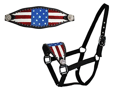 Derby Originals Tahoe Tack Patriótico Pintado à mão Bandeira Americana Bronc Halter com Cristais