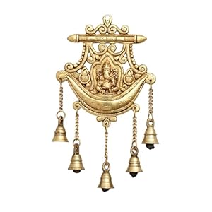 Colgantes de latón Ganesha con campanas | Shri Ganesh Toran de latón para oficina en casa Mandir Showpiece | Ganpati artesanal para habitación Pooja