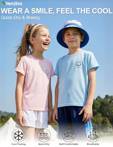 Image of Venzina Kids Solid Regular Fit T-Shirt for Boys & Girls| Quick-Dry Short Sleeve with Black Smiley Print|Air Vent Cool Fabric| Play & School Wear