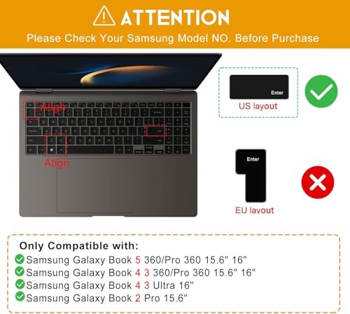 Image of Oaky Keyboard Skin Cover for Samsung Galaxy Book 5 Pro /Galaxy Book 5 360 16 inch | Samsung Galaxy Book 4 /3 Pro | Galaxy Book 4 /3 Ultra Keyboard Protector - Silicon Black