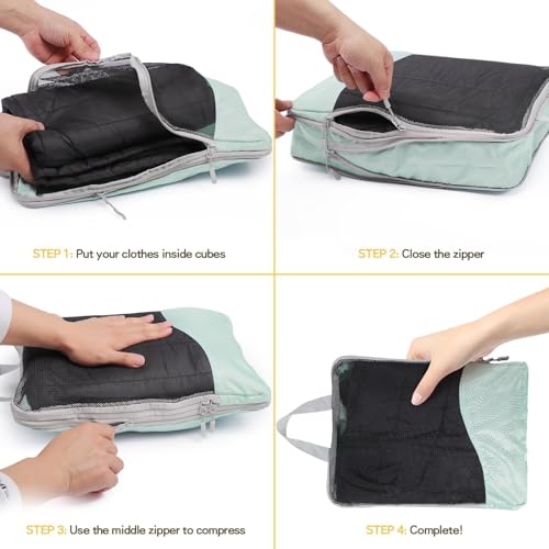 HWAEYEM Compression Packing Cubes 6 Set, Dual Zipper Compression Packing Cubes for Travel, See-Through Mesh Packing Bags for Suitcases, packing cubes with shoe bag