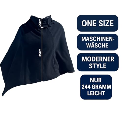BURI Damen Poncho Schwarz | Weicher Fleece Überwurf in Einheitsgröße | Leicht, Pflegeleicht & Stilvoll | Ideal für Frühling, Herbst & laue Sommerabende | Maschinenwaschbar bei 30 °C