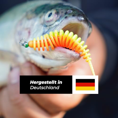 Trout Master Master Worm - Flexibler, UV-aktiver Forellenköder mit Knoblaucharoma, Langlebiger Gummiköder, Angelzubehör, Forellenköder, Gummifisch, Barschköder, Angeln (Turbo)
