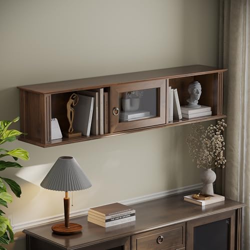 Image of Wakefit Kumen Teak Wood wall Mounted Display Unit - Dark Burma Teak