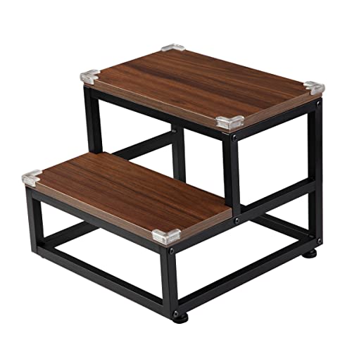 Step Stool For Adults And Kids, Wood And Metal Stepping Stool, 2 Steps With Corner Protectors, Bed Steps For High Bed, Elders And Toddler Stool For Bedroom, Bathroom, Kitchen (Brown) #TOP6