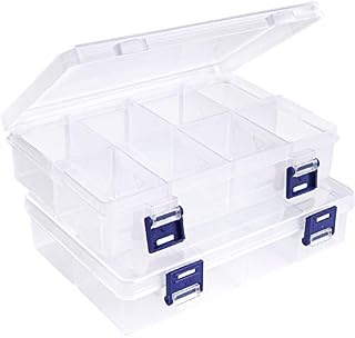 Lamondre 2 Pcs Jewellery Storage Box Bead Earring Organisers Compartment Storage Boxes Plastic Organiser Box with 8 Adjustable Dividers Containers