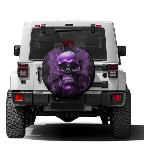 Image of Purple Skull Printed Spare Tire Cover with Backup Camera Hole Wheel Tire Cover Fit Trailer, RV, SUV and Many Vehicle 16inch