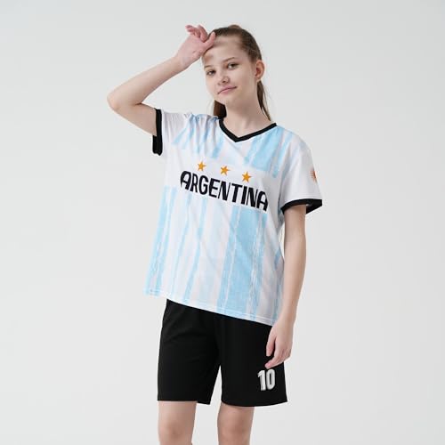 Cnins Argentinian Boys Soccer Clothes for Kids Argentina 10 Soccer Practice Jersey Outfits for Girls 7-8 (CNSK-AT,8Y)