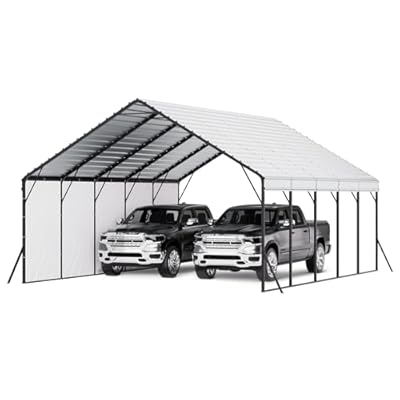 VEVOR 20x24 ft Heavy Duty Metal Carport, Outdoor Car Shelter with Removable PE Sidewalls, Steel Frame Garage for Car, Truck, Boat, Tractor, and Equipment Storage